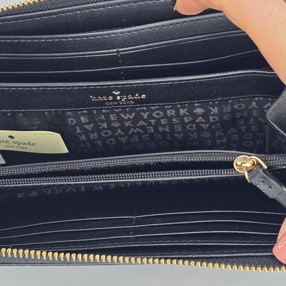 NEW Kate Spade Black Large Continental Peebled Leather Zip Wallet Sienne Logo - Picture 4 of 13